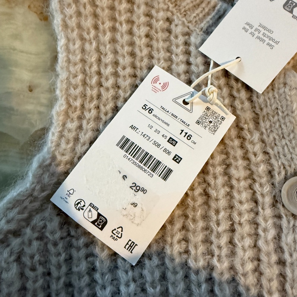 Zara Kids Chunky Knit Sweater Vest Beige Button Front Cardigan Style 5-6Y NWT - Picture 4 of 6
